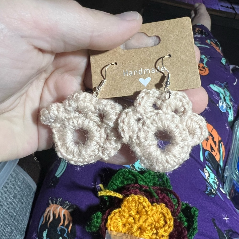 Handmade Cream Crochet Flower Earrings